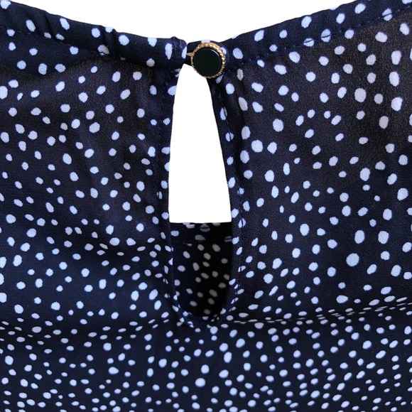 Banana Republic Blouse shirt dark navy blue with white dots scalloped sleeve - Picture 6 of 15